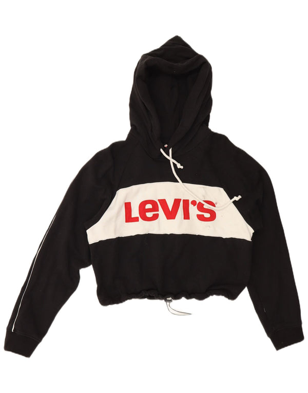 Женский укороченный джемпер с капюшоном с рисунком Levi's UK 14, средний черный, цветной блок