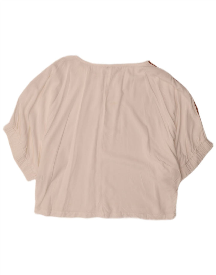BENETTON Womens Oversized Blouse Top UK 10 Small Off White Viscose