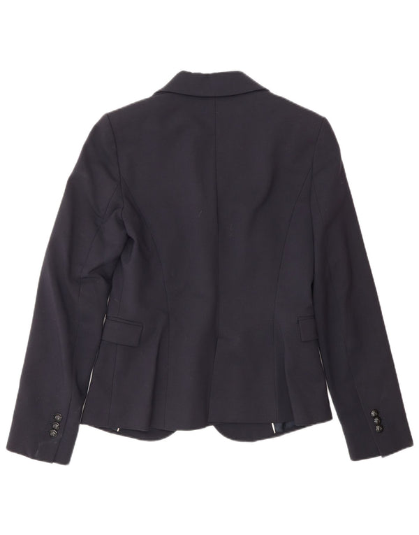 Zara Damen 1-Knopf-Blazerjacke UK 10 Small Marineblaue Baumwolle