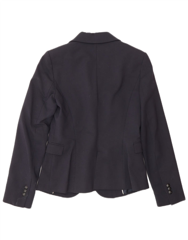 Zara Damen 1-Knopf-Blazerjacke UK 10 Small Marineblaue Baumwolle