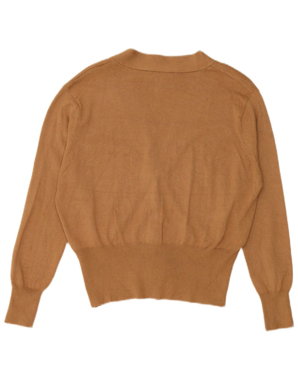 Zara Damen Crop Cardigan Pullover UK 10 Small Beige Viskose