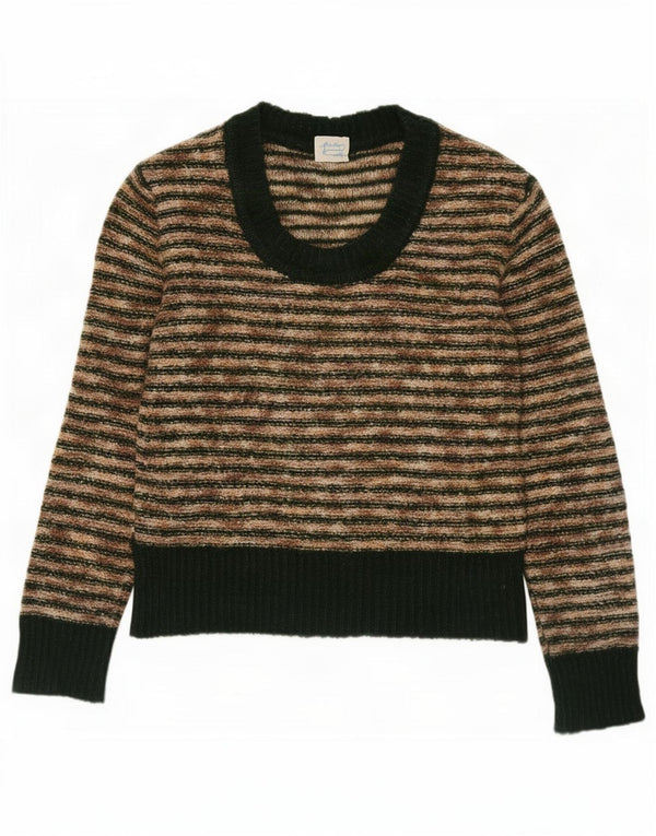 Jersey vintage con cuello barco para mujer UK 44 Medium Beige Rayas