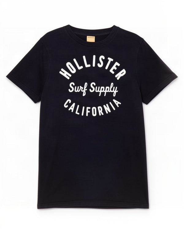 Hollister Camiseta masculina gráfica grande algodão azul marinho