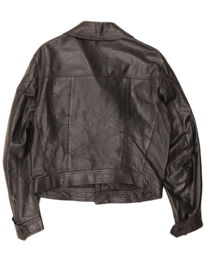 Berrino Mens Crop Leather Biker Jacket IT 48 Medium Black