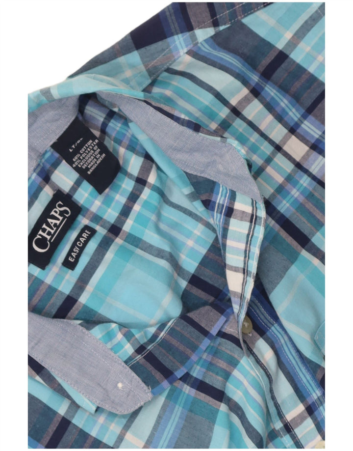 Chaps Mens Easy Care Short Sleeve Shirt Large Blue Check Cotton