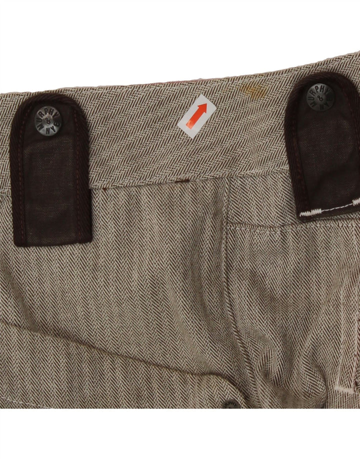 MURPHY & NYE Womens Straight Cropped Trousers W29 L23 Grey Herringbone Vintage Murphy & Nye and Second-Hand Murphy & Nye from Messina Hembry 