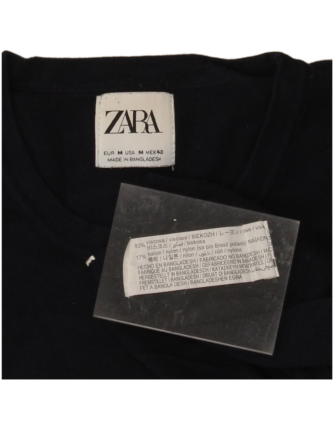 ZARA Mens Crew Neck Jumper Sweater Medium Navy Blue Viscose