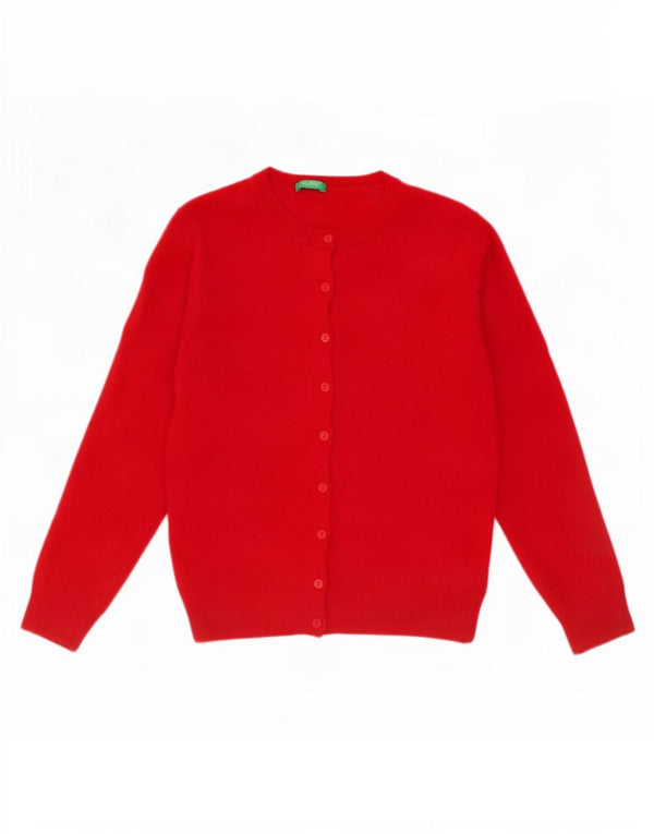 Maglione cardigan corto da donna Benetton UK 10 piccolo rosso lana vergine