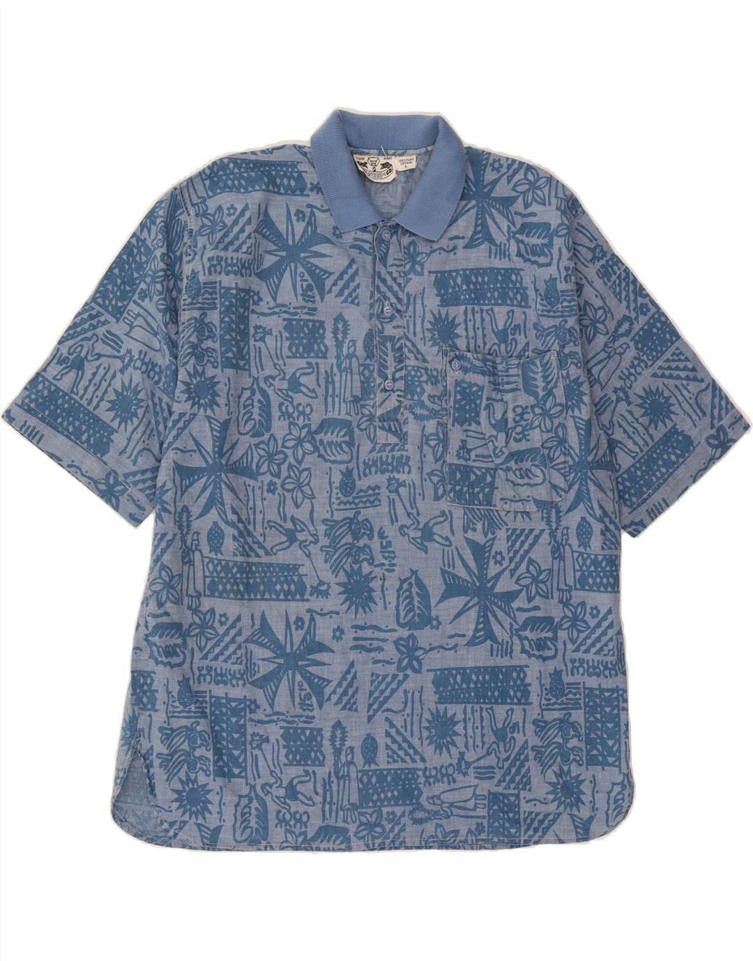 VINTAGE Mens Abstract Pattern Short Sleeve Pullover Shirt Large Blue Vintage Vintage and Second-Hand Vintage from Messina Hembry 