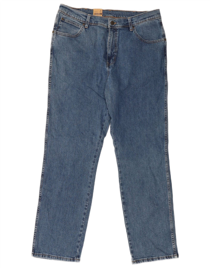 Wrangler Mens Regular Straight Jeans W38 L32 Blue Cotton