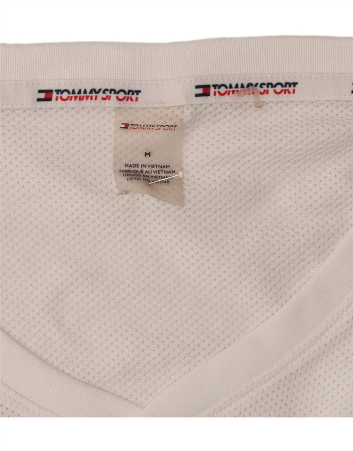 TOMMY HILFIGER Womens Crop T-Shirt Top UK 14 Medium White Polyester Vintage Tommy Hilfiger and Second-Hand Tommy Hilfiger from Messina Hembry 
