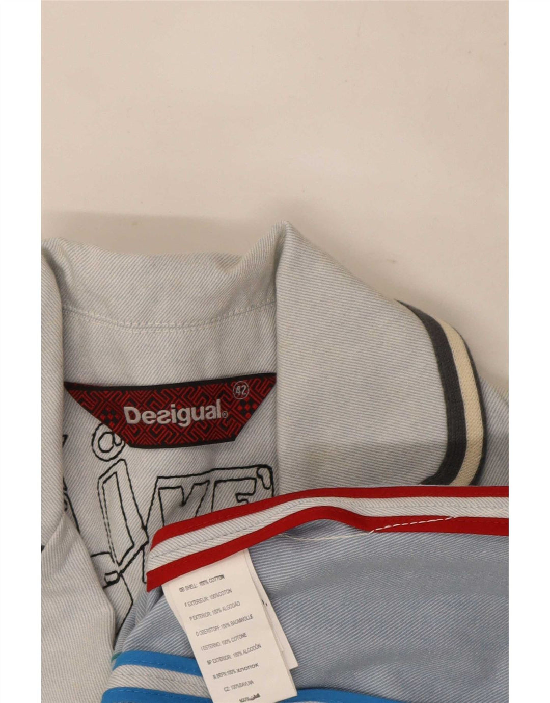 Desigual Giacca da donna con grafica a 3 bottoni grafica EU 42 Large Blue Cotton