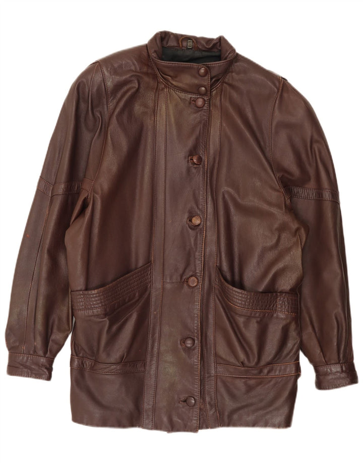 Vintage Womens Oversized Leather Coat EU 40 Medium Brown Leather