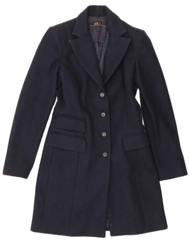 Iceberg Womens Overcoat UK 10 Small Navy Blue Wool
