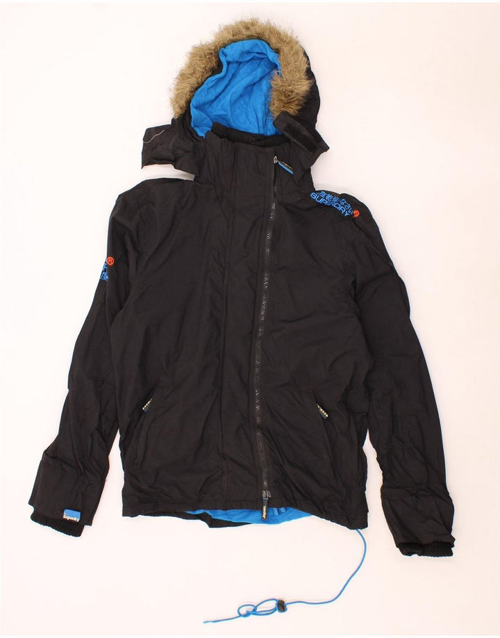 SUPERDRY Womens Windcheater Hooded Windbreaker Jacket UK 14 Medium Black Vintage Superdry and Second-Hand Superdry from Messina Hembry 