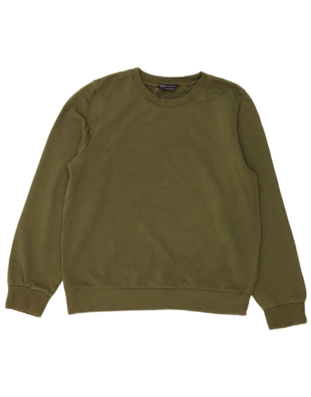 Marks & Spencer Womens Sweatshirt Jumper UK 12 Medium Khaki Cotton