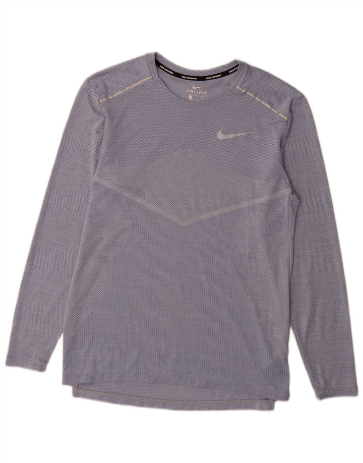 Nike Mens Dri Fit Top Long Sleeve Small Blue Pinstripe Polyester