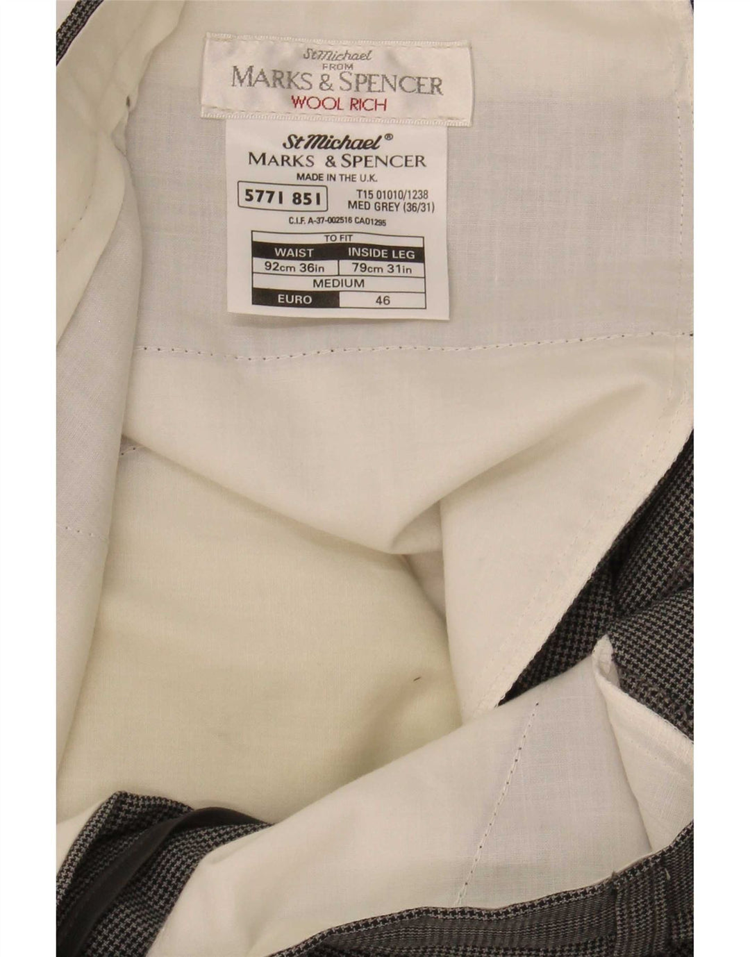 Marks & Spencer Mens St. Michael Suit Trousers W36 L31 Grey Houndstooth