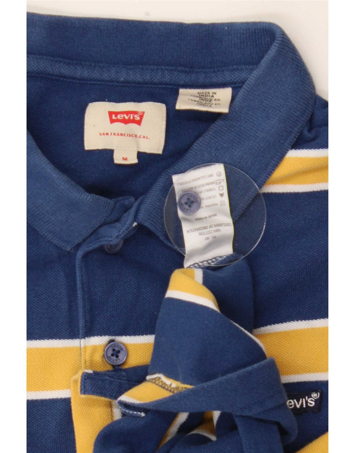 Levi's Mens Polo Shirt Medium Navy Blue Striped Cotton