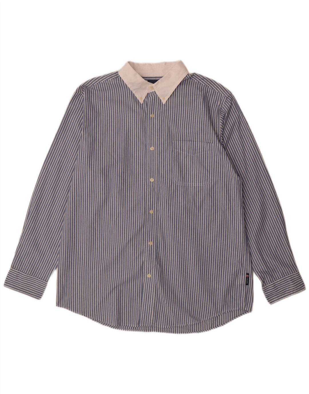 Chaps Mens Easy Care Shirt Large Blue Striped Cotton