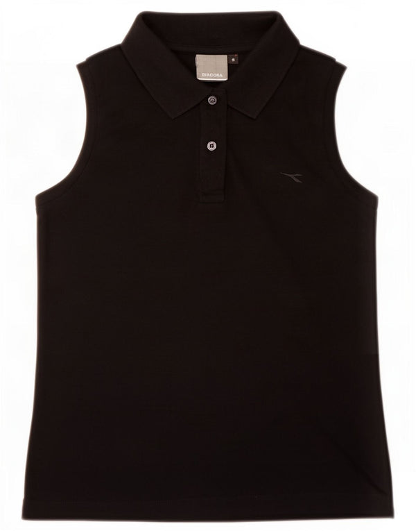 Diadora Damen ärmelloses Poloshirt UK 10 Small Schwarz Baumwolle