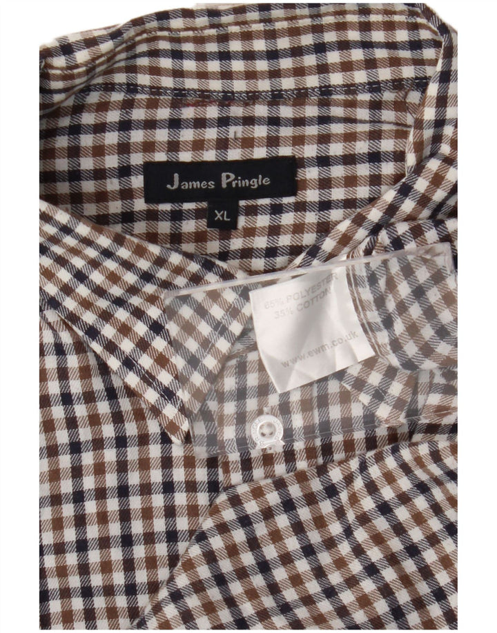 Camisa masculina James Pringle XL poliéster xadrez marrom