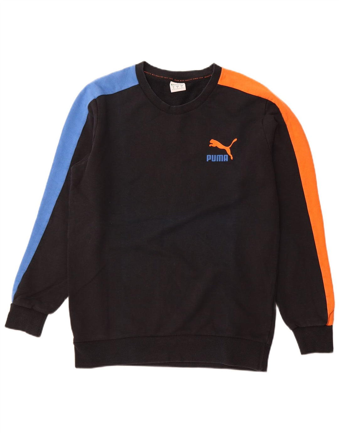 PUMA Mens Sweatshirt Jumper Small Black Colourblock Cotton