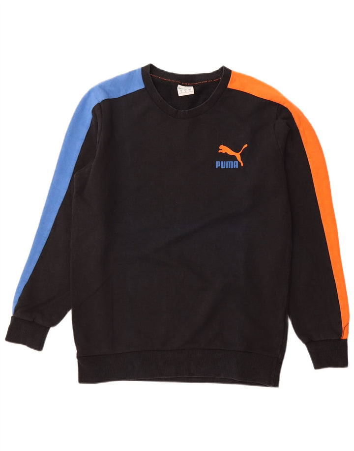 PUMA Mens Sweatshirt Jumper Small Black Colourblock Cotton