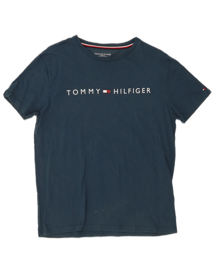 TOMMY HILFIGER Mens Graphic T-Shirt Top Medium Navy Blue