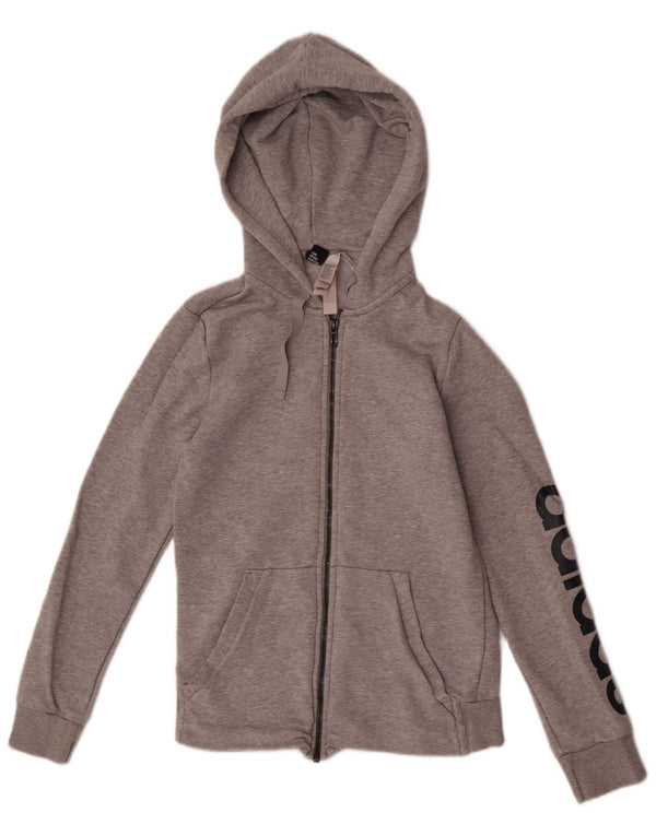 Adidas Damen Graphic Zip Hoodie Pullover UK 8/10 Small Graue Baumwolle