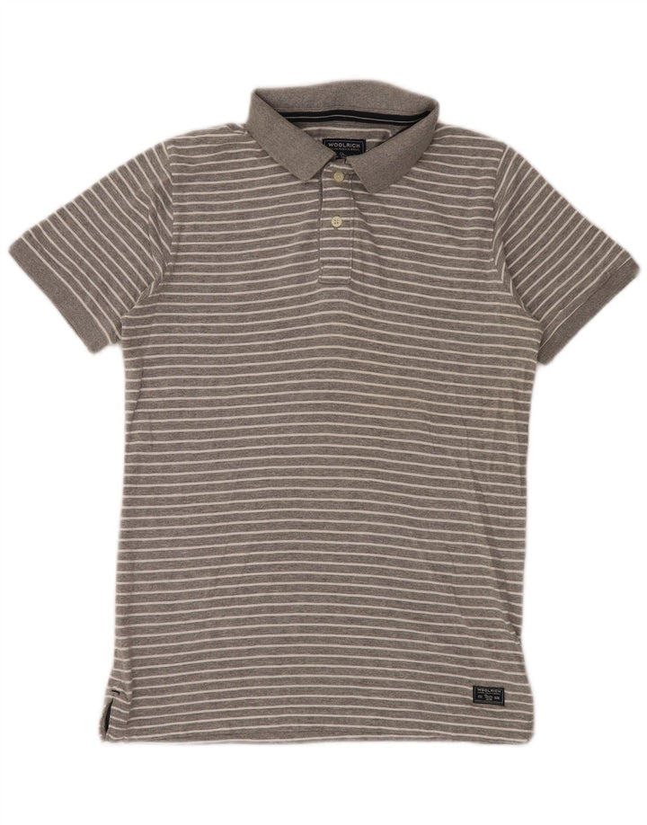 Woolrich Herren-Poloshirt, klein, grau gestreift, Baumwolle