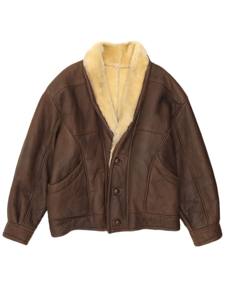 Vintage Mens Shearling Jacket IT 52 XL Brown Shearling