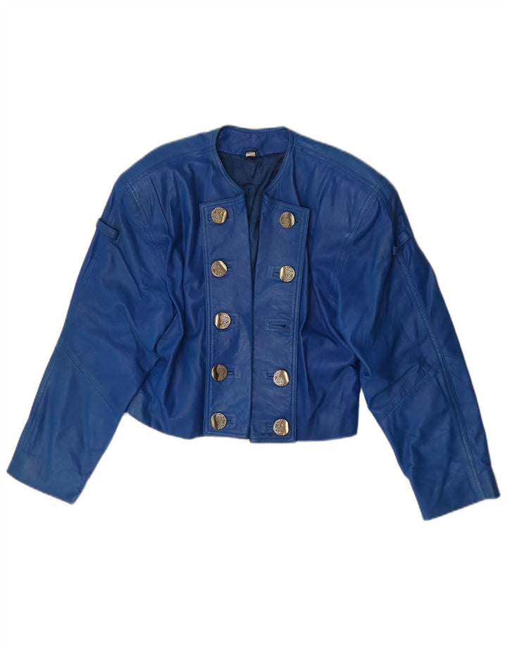 Vintage Damen Crop Lederjacke UK 10 Small Blue