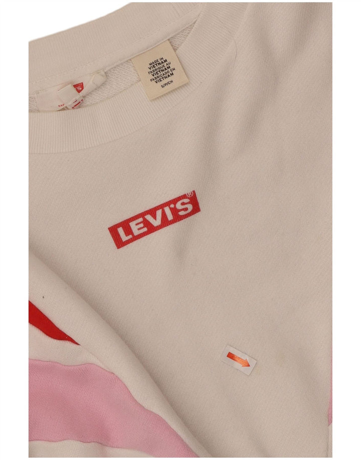 LEVI'S Womens Crop Sweatshirt Jumper UK 10 Small White Colourblock