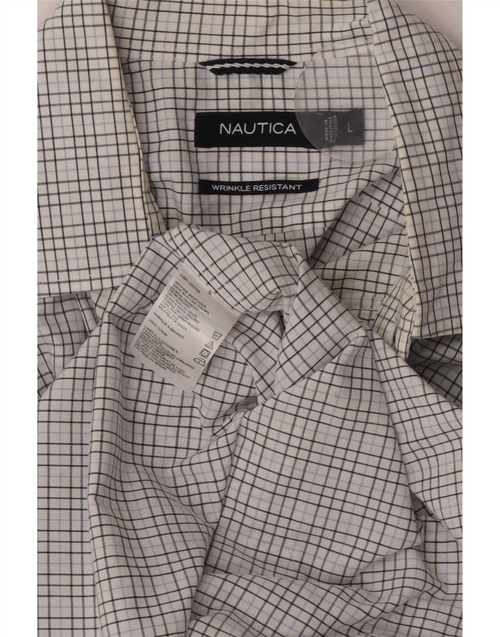 Nautica Mens Shirt Large White Check Cotton