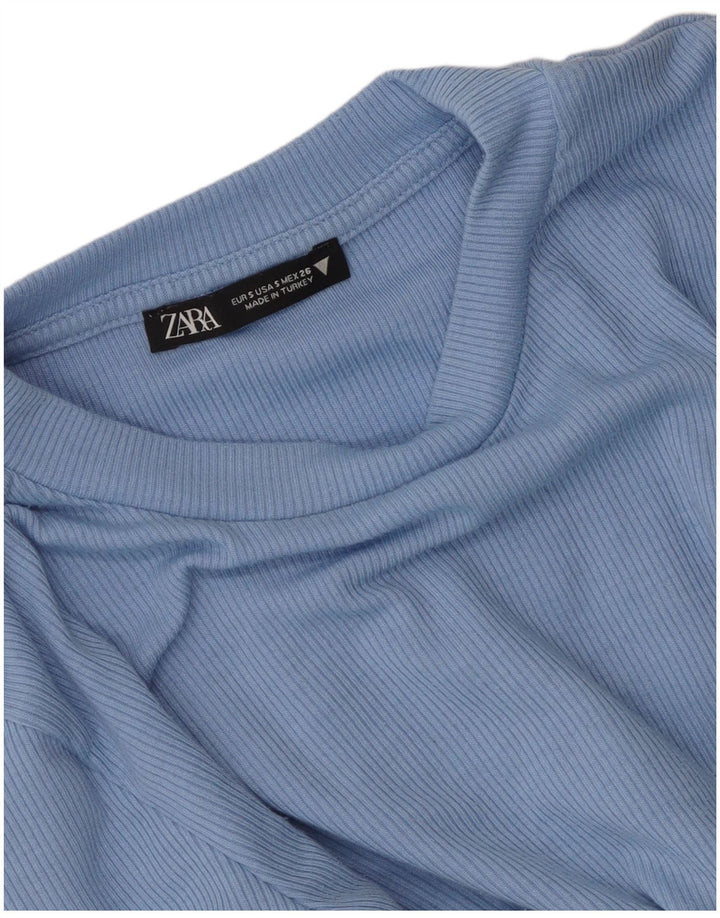 Zara Womens Crop Top Long Sleeve UK 8 Small Blue