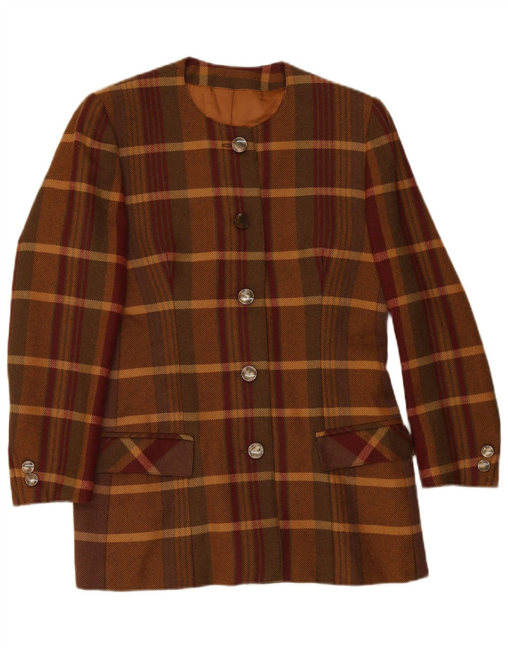 VINTAGE Womens 5 Button Blazer Jacket UK 14 Medium Brown Plaid