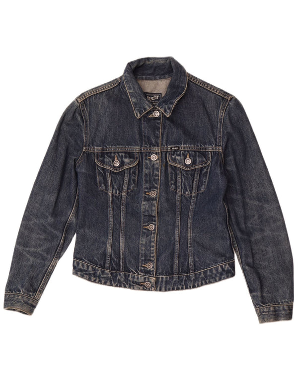 Gas Womens Crop Denim Jacket UK 12 Medium Blue Cotton