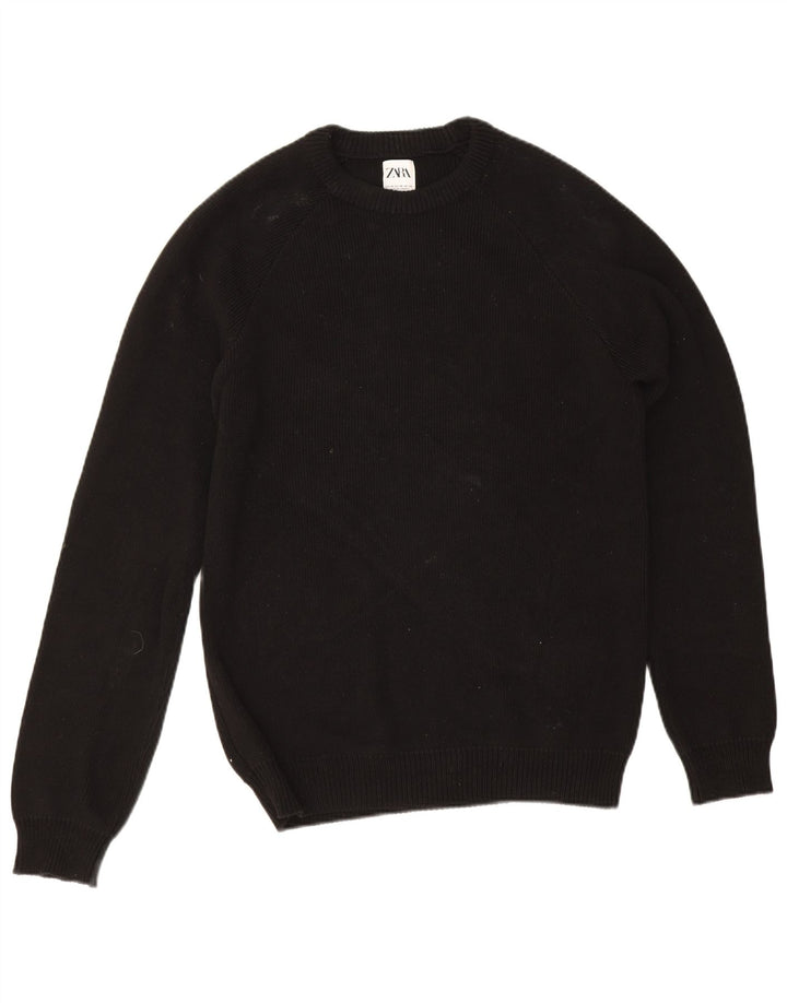 Zara Mens Crew Neck Jumper Sweater Medium Black Cotton