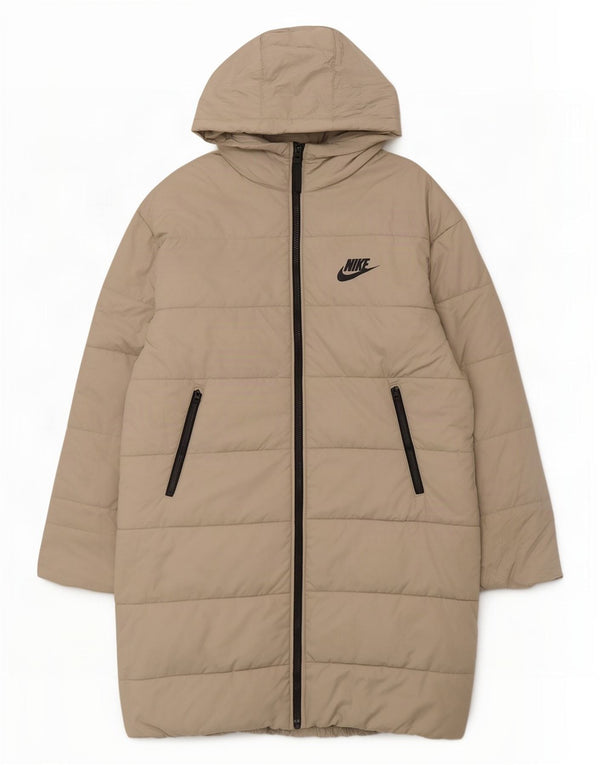 Nike Damen Übergroßer, gepolsterter Mantel mit grafischer Kapuze, UK 6, XS, Beige