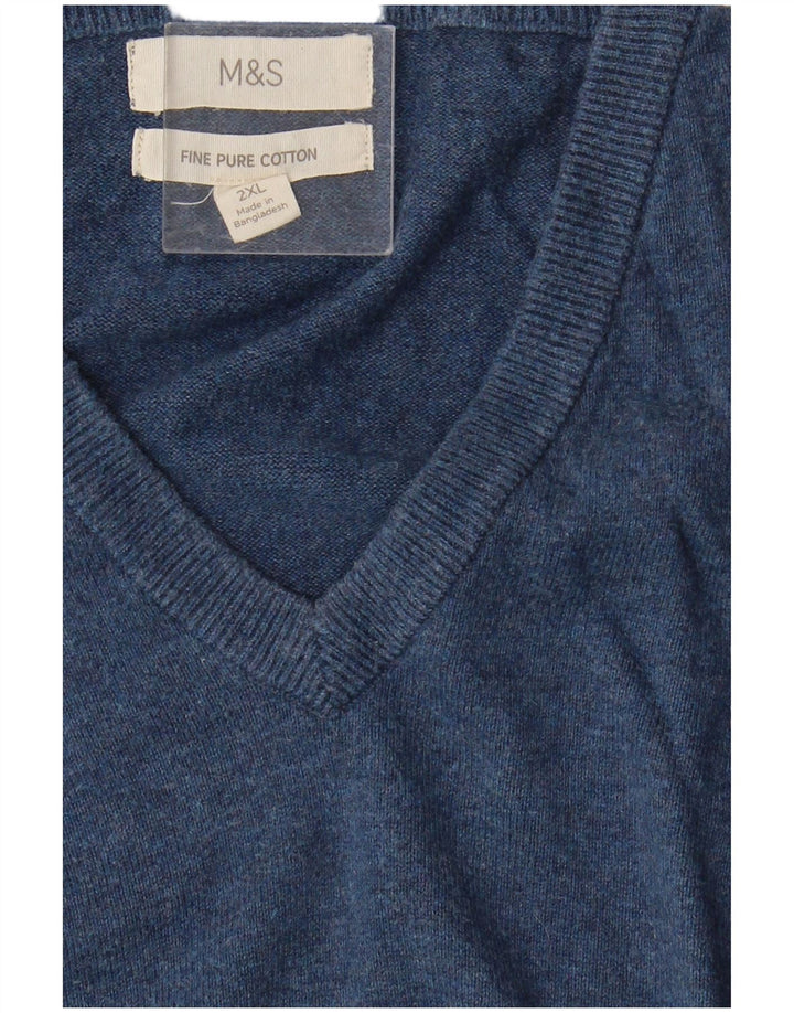 MARKS & SPENCER Suéter masculino com decote em V 2XL algodão azul