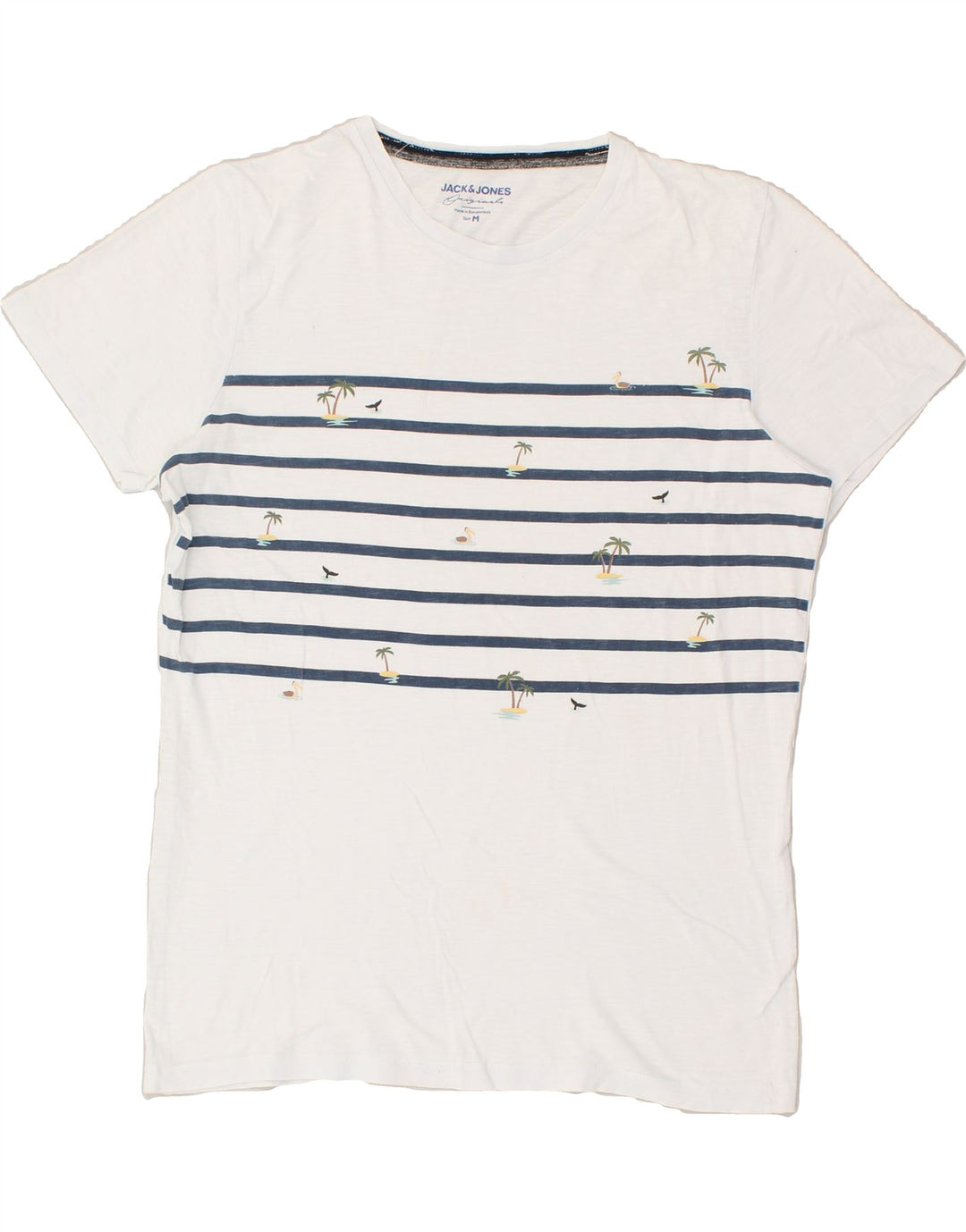 JACK & JONES Mens T-Shirt Top Medium White Striped Hawaiian | Vintage Jack & Jones | Thrift | Second-Hand Jack & Jones | Used Clothing | Messina Hembry 
