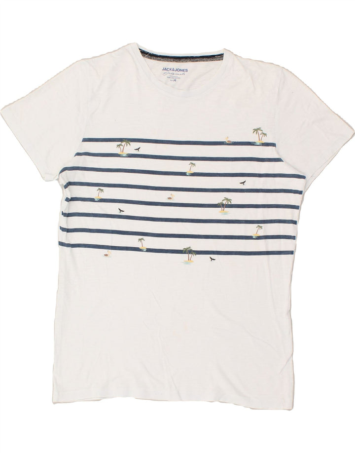 JACK & JONES Mens T-Shirt Top Medium White Striped Hawaiian | Vintage Jack & Jones | Thrift | Second-Hand Jack & Jones | Used Clothing | Messina Hembry 
