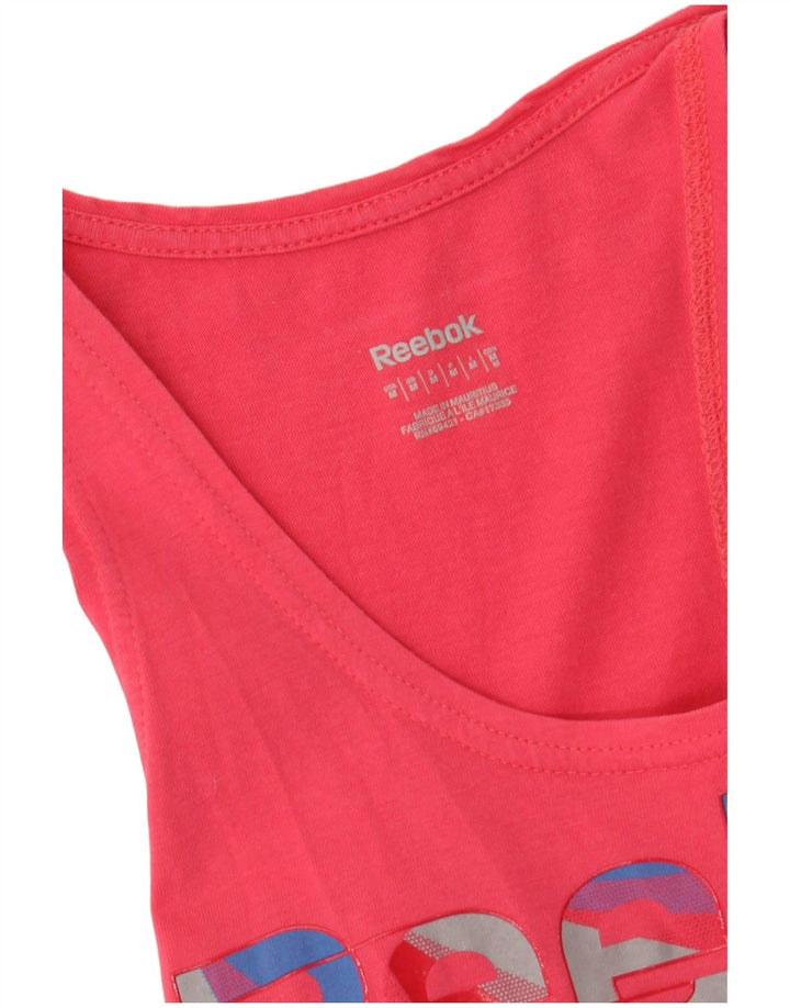 REEBOK Womens Graphic Vest Top UK 12 Medium Pink Cotton