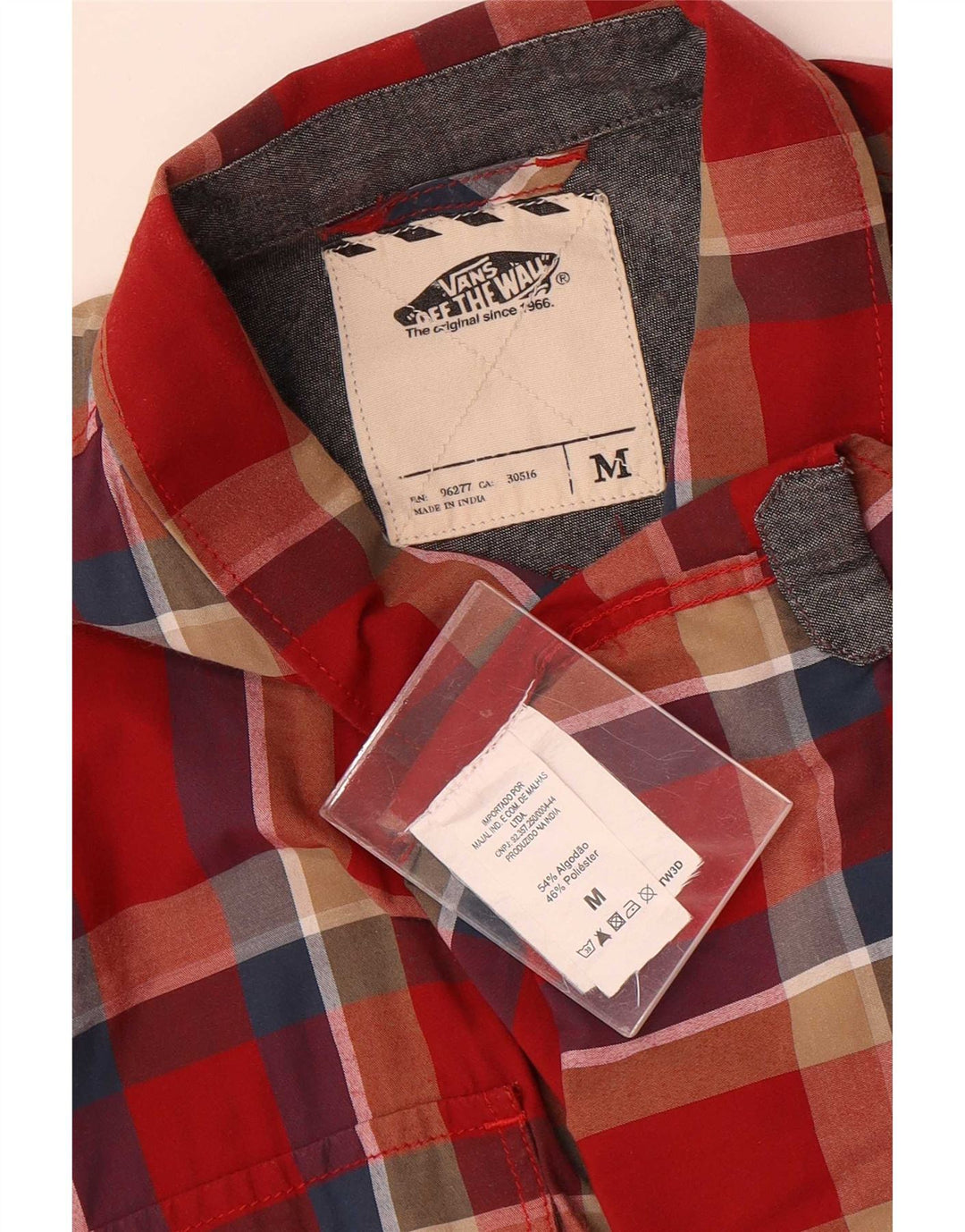 Camisa Vans Hombre Manga Corta Medium Red Check Cotton