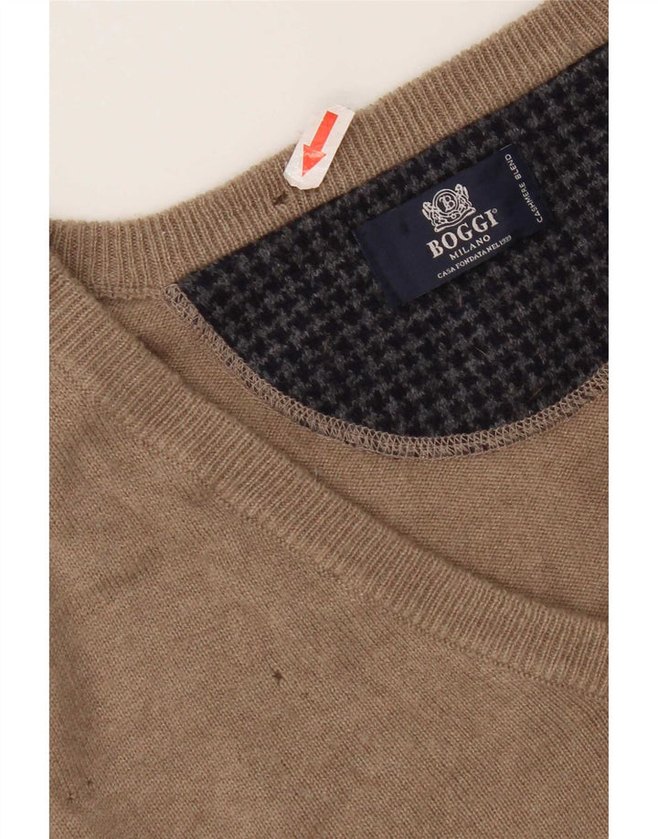Boggi Mens V-Neck Jumper Sweater Small Beige Wool