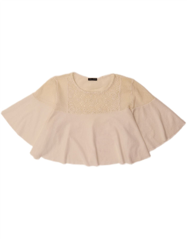 ZARA Womens Crop Crochet Blouse Top UK 14 Medium White Polyester