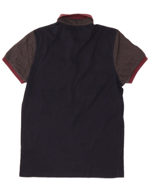 Ted Baker Mens Polo Shirt Size 2 Small Navy Blue Colourblock Cotton
