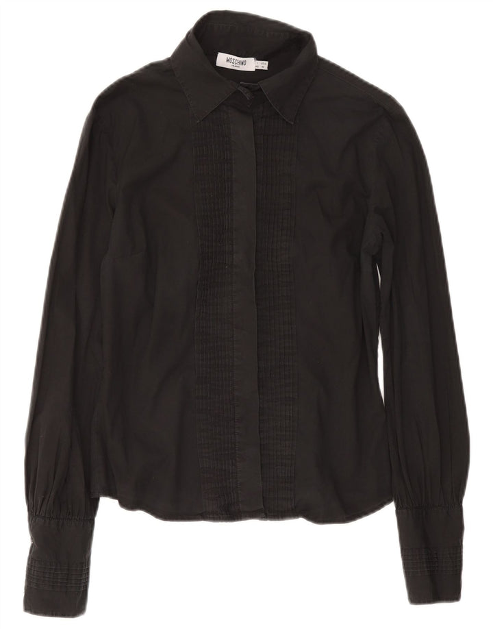 Moschino Womens Ruffle Front Shirt IT 46 Large Grey Cotton