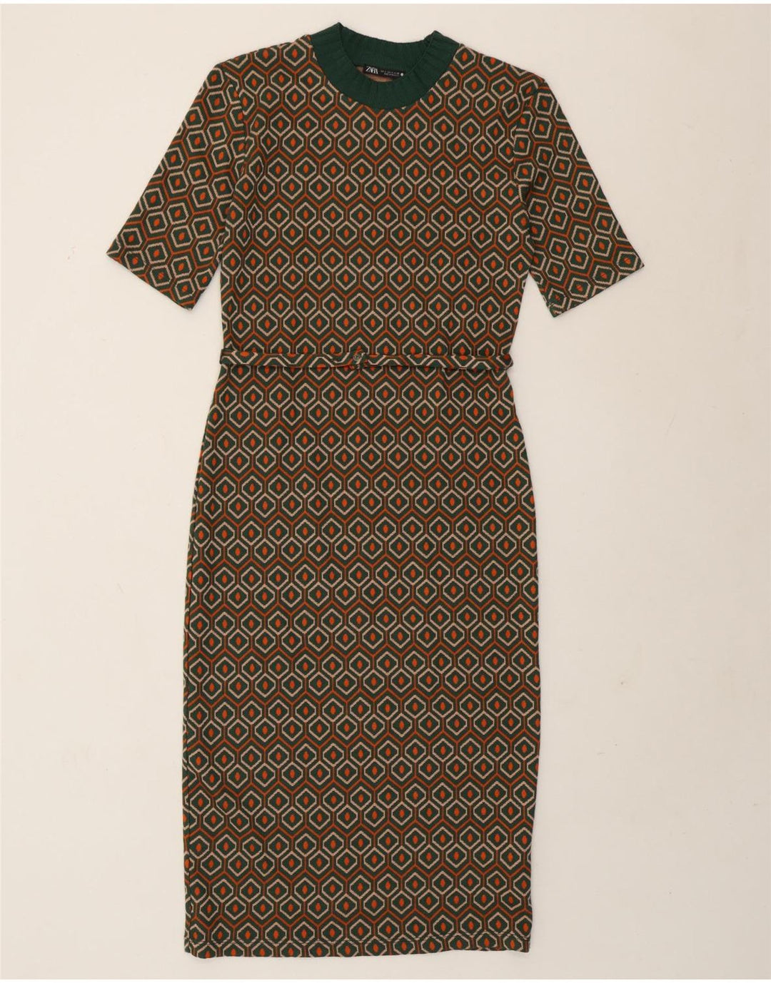 Zara Womens Sheath Dress UK 10 Small Green Geometric Polyester